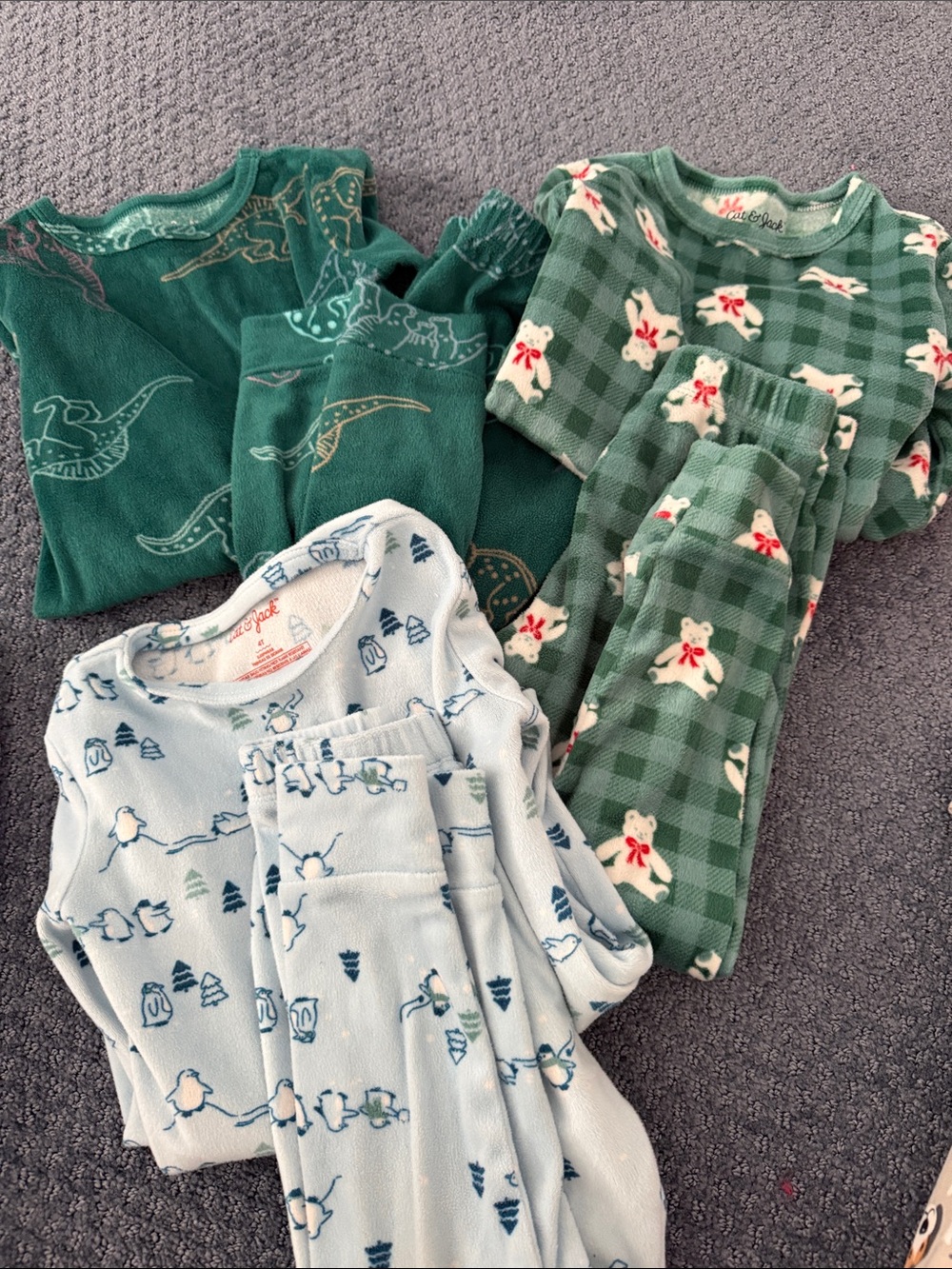 Cat & Jack Green and Light Blue Kids Pajama Sets - Bear, Penguin & Dino Prints